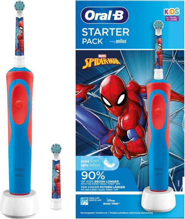Oral-B Kids Spiderman Elektrische Tandenborstel Met 2 opzetborstels - Starter Pack - Voor kinderen vanaf 3 jaar (4210201409724)