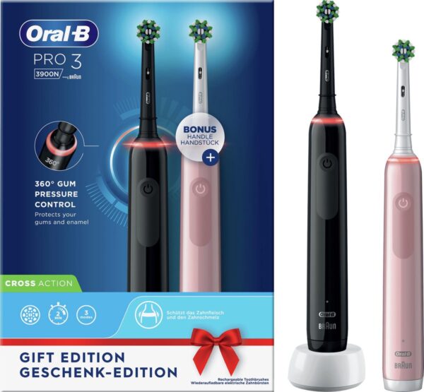 Oral-B Pro 3 - 3900 - Zwarte en Roze - Elektrische Tandenborstel (4210201291374)