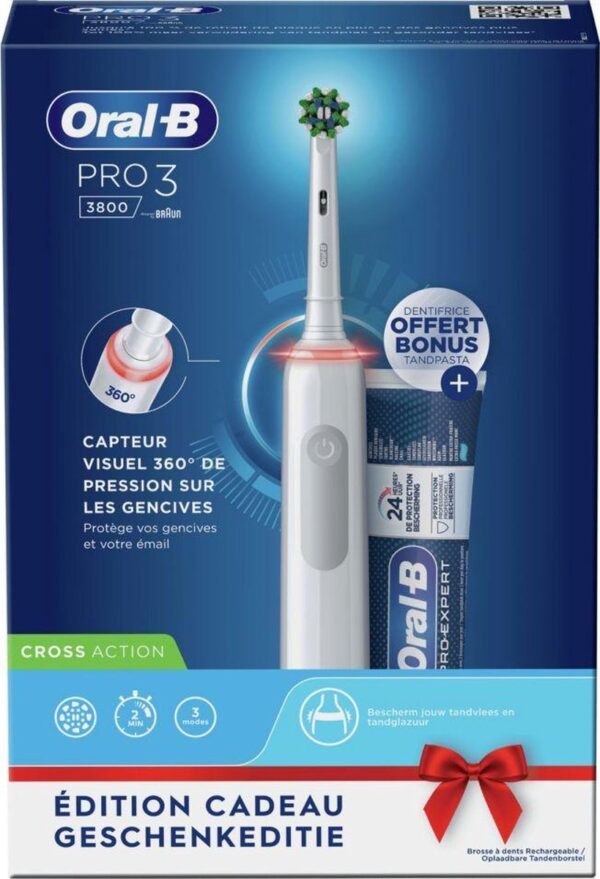 Oral-B Pro 3 3800 Cross Action - Wit - Elektrische Tandenborstel met gratis tandpasta (4210201397540)