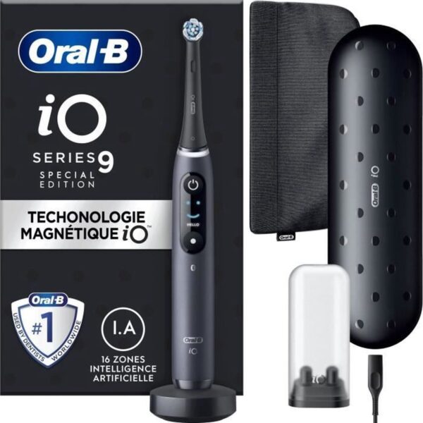 Oral-B iO 9 elektrische tandenborstel - zwart - Bluetooth verbonden, 1 opzetborstel, 1 oplader reisetui, 1 magnetisch etui (4210201421801)